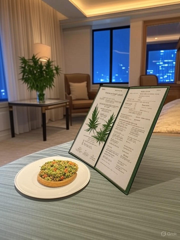 Cannabis and luxury hotel room-service menus